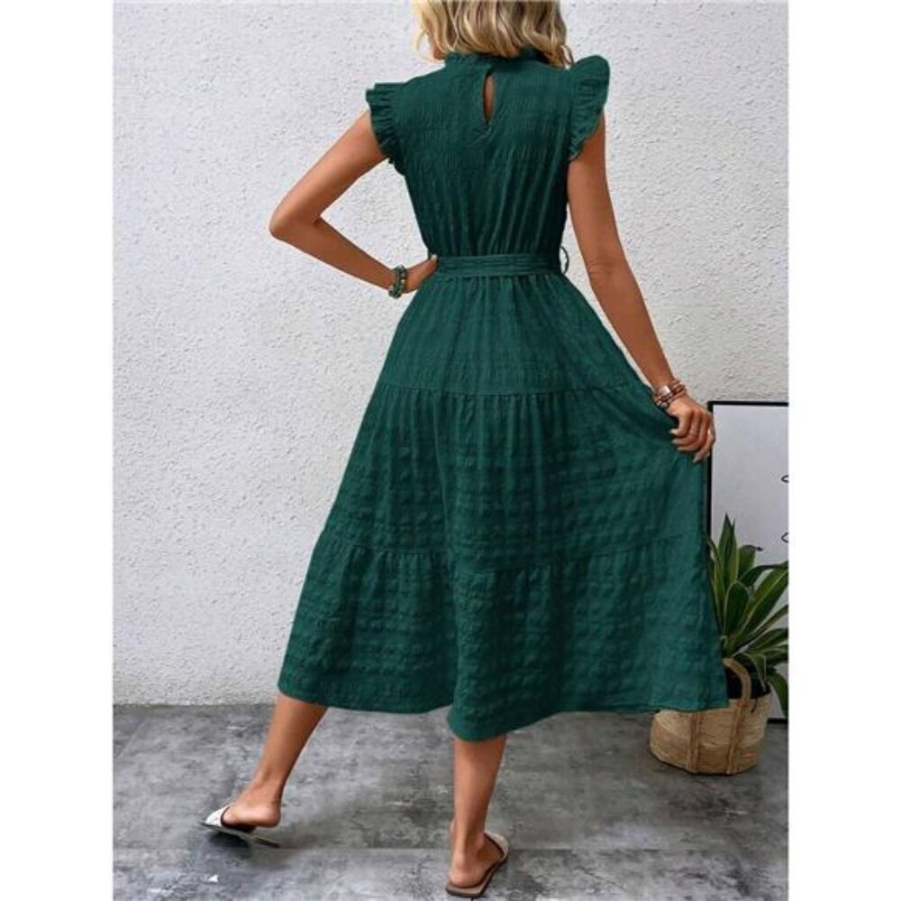 Tied Ruffled Cap Sleeve Midi Dress - Picture 10 of 16